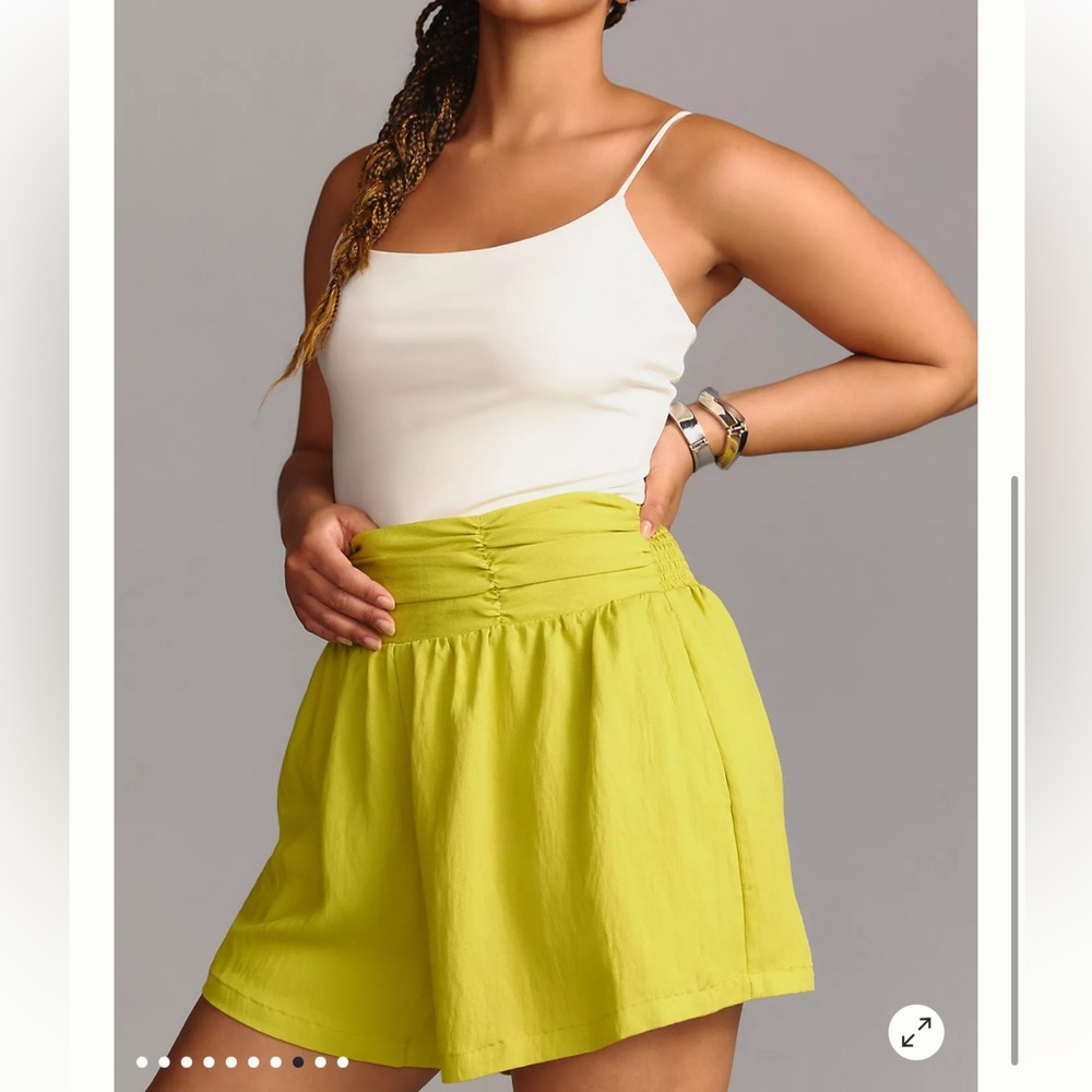 By Anthropologie Ruched Shorts Chartreuse Size 1X  Plus NWT
